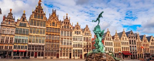 Grote Markt of Antwerp, Belgium at twilight.