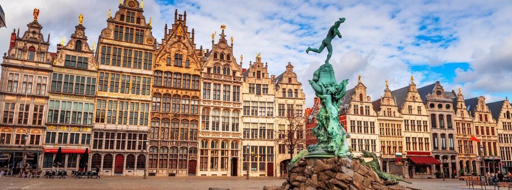 Grote Markt of Antwerp, Belgium at twilight.