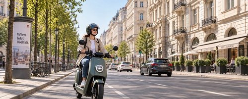 E-Moped fährt durch Wien 